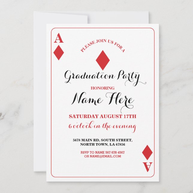 Graduation Party Diamond Playing Card Vegas Invite (Front)