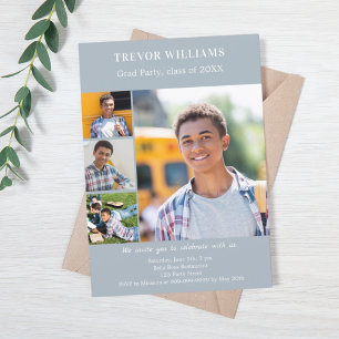 Graduation party dusty blue photo collage invitation