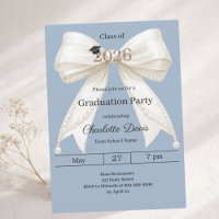 Graduation party dusty steel blue ivory bow 2026