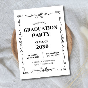 Graduation Party Elegant Black Black Bow Grad Invitation