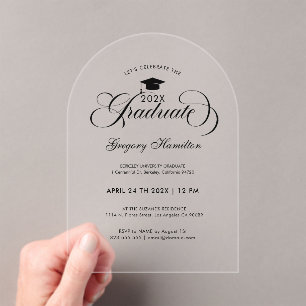 Graduation Party Elegant Black Script Typography Acrylic Invitations