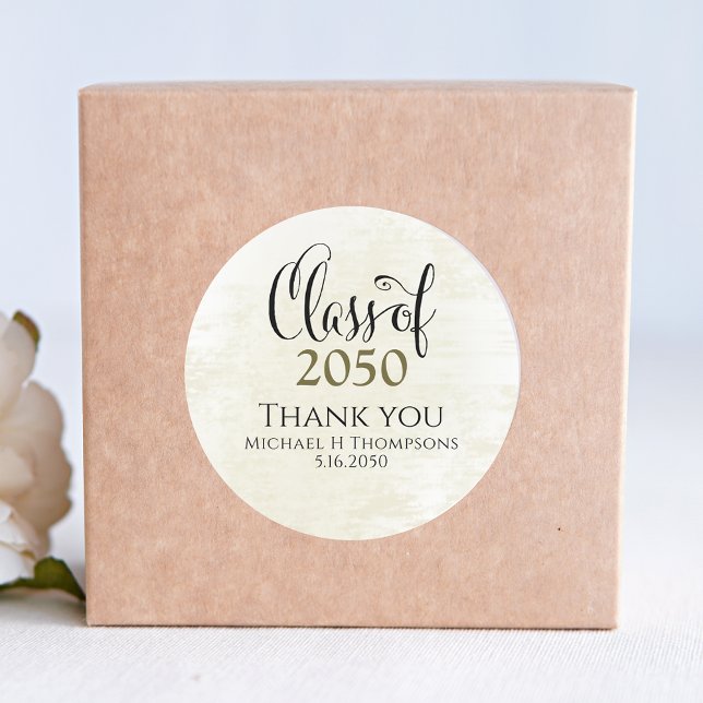 Graduation Party Elegant Gold Black Modern Script  Classic Round Sticker (Creator Uploaded)