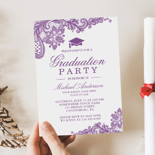 Graduation Party Elegant Lace Lavender Purple Invitation