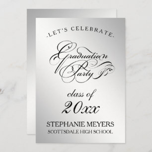 Graduation Party  Elegant Silver Graduate Script Invitation