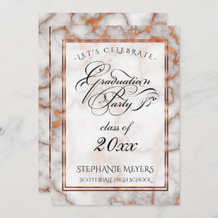 Graduation Party Faux Bright Copper Marble Invitation