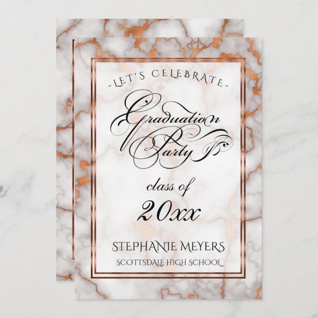 Graduation Party Faux Bright Copper  Marble Invitation (Front/Back)