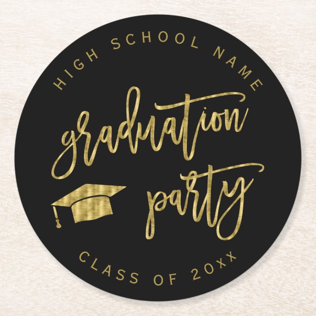 Graduation Party Faux Gold Class of  Round Paper Coaster (Front)