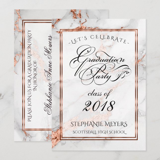 Graduation Party Faux Italian Copper  Marble Invitation (Front/Back)