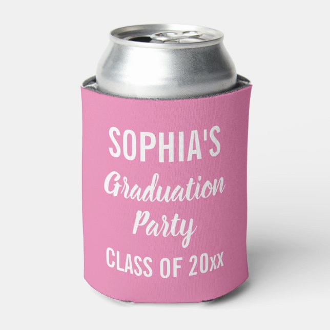 Graduation Party Favour Modern Typography Pink Can Can Cooler (Can Front)
