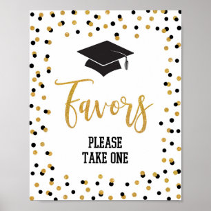 Graduation Party Favour Sign Black Gold Glitter