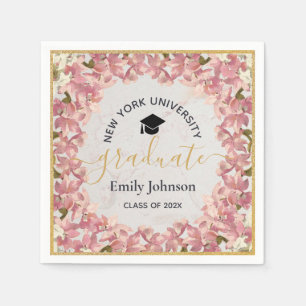 Graduation Party Floral Girly Pink Orchids Gold  Napkin