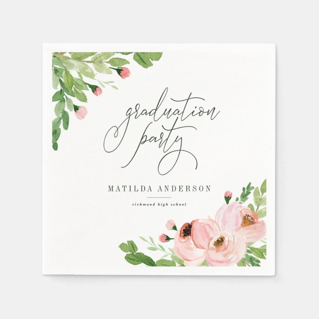 Graduation party floral watercolor napkin (Front)