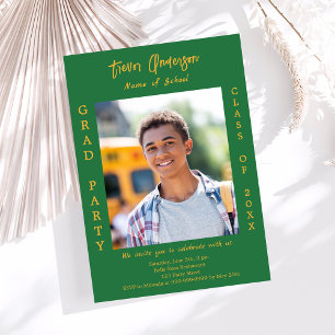 Graduation party forest green gold photo invitation