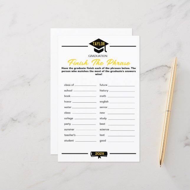 Graduation Party Game - Finish The Phrase (Front/Back In Situ)