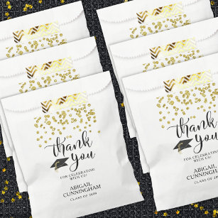 Graduation Party Gold Confetti Script THANK YOU Favour Bags