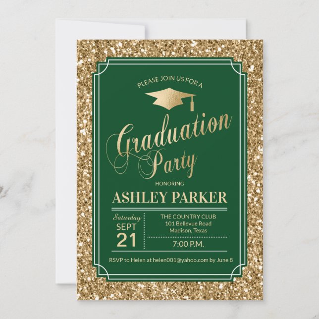 Graduation Party - Gold Green Invitation (Front)