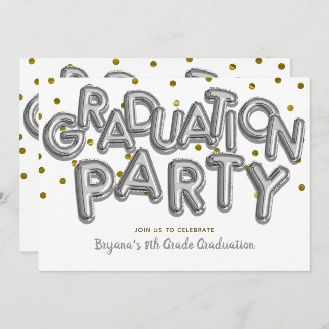 Graduation Party Gold Silver Balloons Celebration Invitation (Front/Back)