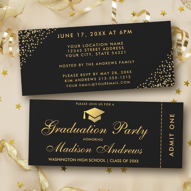 Graduation Party Gold Ticket Glitter Invitation S (Customize to change text size or text style.)