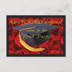 Graduation Party-Grad Cap on Bed of Roses Invitation