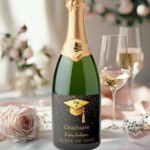 Graduation party graduate black gold cap 2025 sparkling wine label
