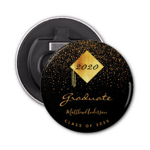 Graduation party graduate black gold confetti bottle opener