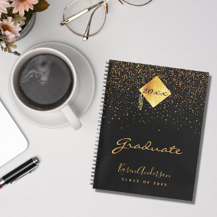 Graduation party graduate black gold confetti notebook