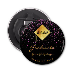 Graduation party graduate black purple bottle opener