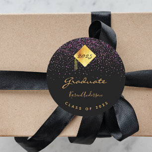 Graduation party graduate black purple cap classic round sticker
