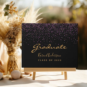 Graduation party graduate black purple guest book