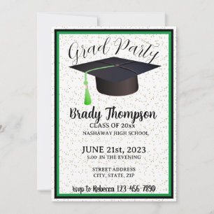 Graduation Party-Green Black School Colours-2 Phot Invitation