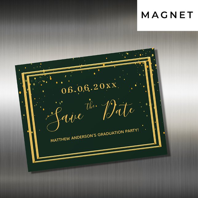 Graduation party green gold save the date magnet (Creator Uploaded)