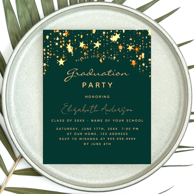 Graduation party green gold star invitation (Creator Uploaded)