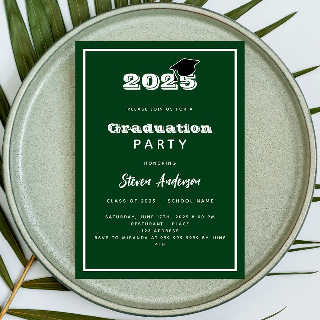 Graduation Party green white 2025 Invitation (Creator Uploaded)