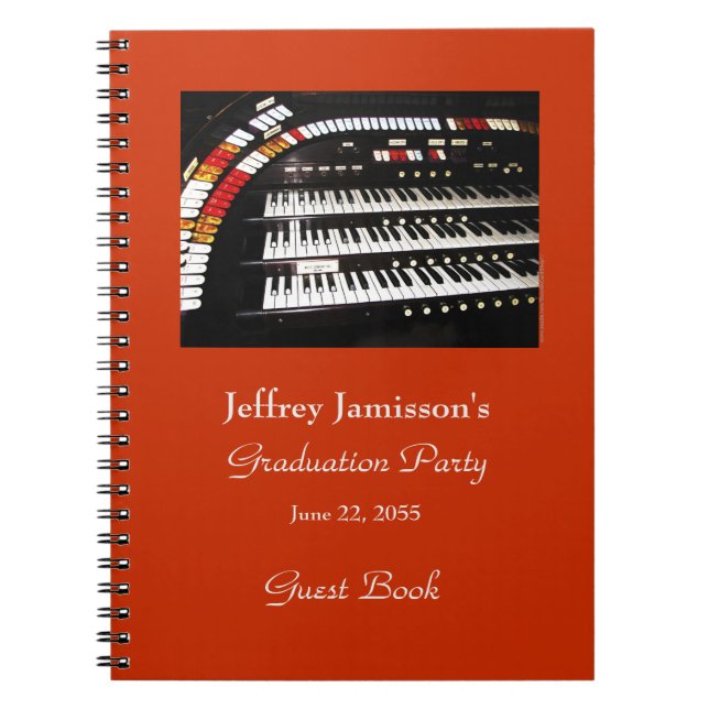 Graduation Party Guest Book, Antique Organ Spiral Notebook (Front)