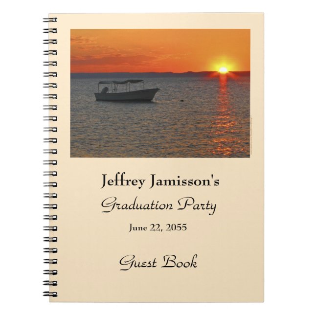 Graduation Party Guest Book, Fishing Boat, Name  Spiral Notebook (Front)
