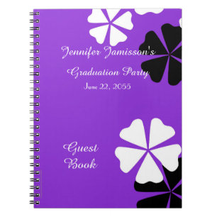 Graduation Party Guest Book Purple & White Floral 