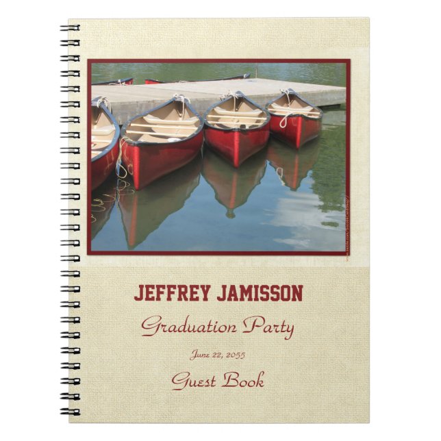 Graduation Party Guest Book, Red Canoes Spiral Spiral Notebook (Front)