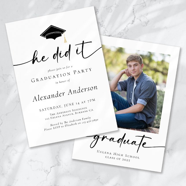 Graduation Party He Did It Photo Invitation (Creator Uploaded)
