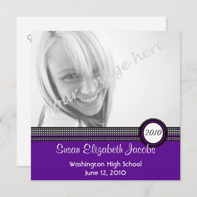 Graduation Party In Purple & Black Invite (Front/Back)