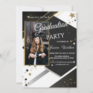 Graduation Party Invitation Black Gold Photo