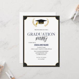 Graduation Party Invitation Elegant Blue Editable