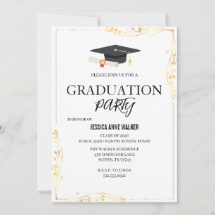 Graduation Party Invitation Elegant Gold Editable 