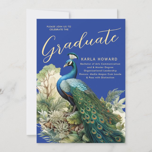 Graduation Party Invitation Elegant Peacock (Front)