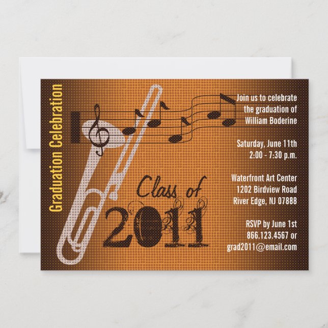 Graduation Party Invitation Music Trombone 2 (Front)