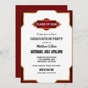 Graduation Party Invitation Red Retro Inspired 