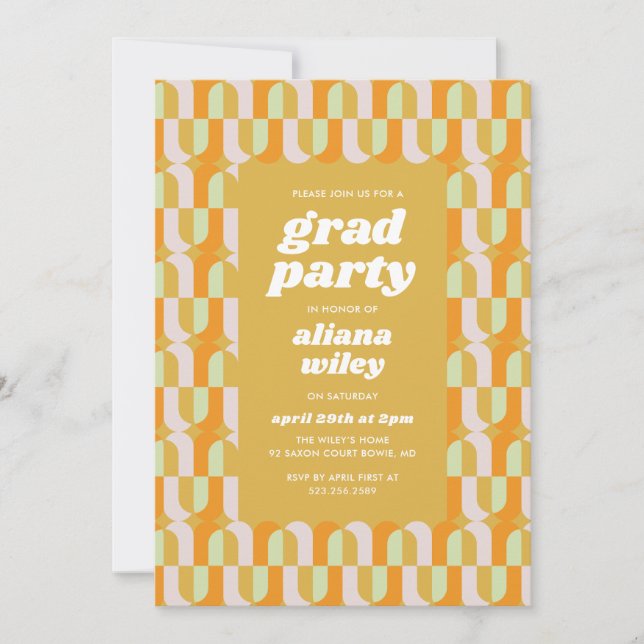 Graduation Party Invitation Retro Groovy (Front)