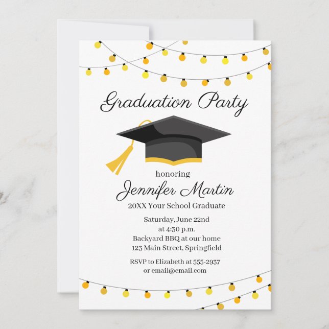 Graduation Party Invitation String of lights (Front)