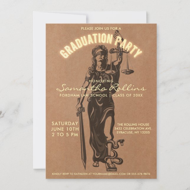 Graduation Party Invitations | Lady Justice (Front)