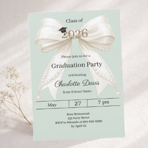 Graduation party ivory bow sage green 2026 invitation