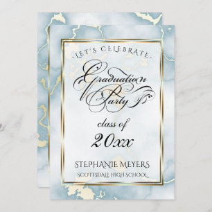 Graduation Party Light Blue & Gold Marble Invitation